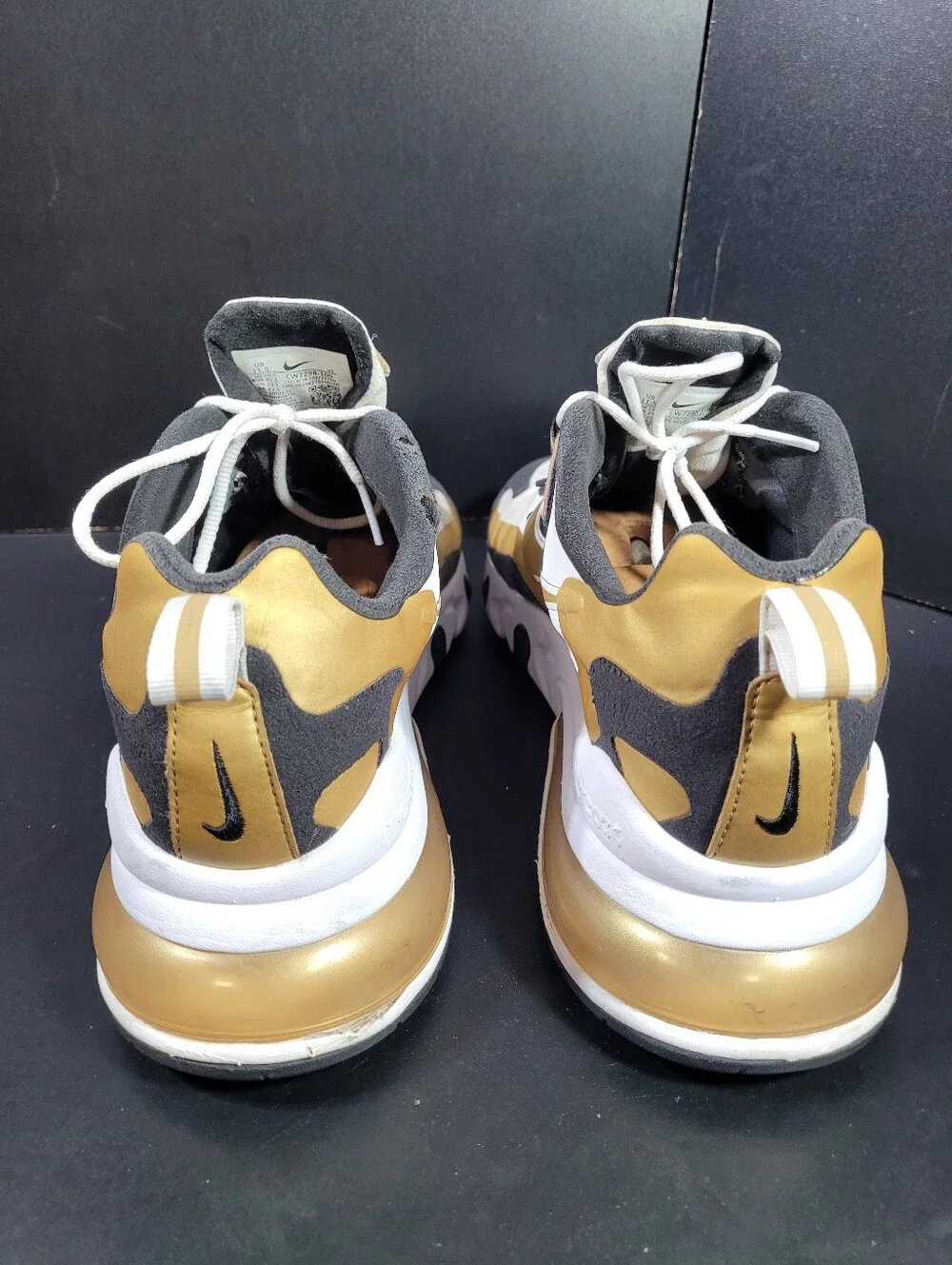 Nike Air Max 270 React Metallic Gold White Black Men's Size 11.5 CW7298-100